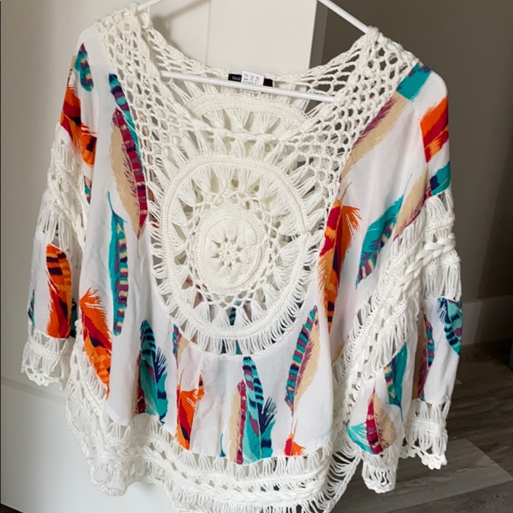 Crochet Shirt with Feather Print
